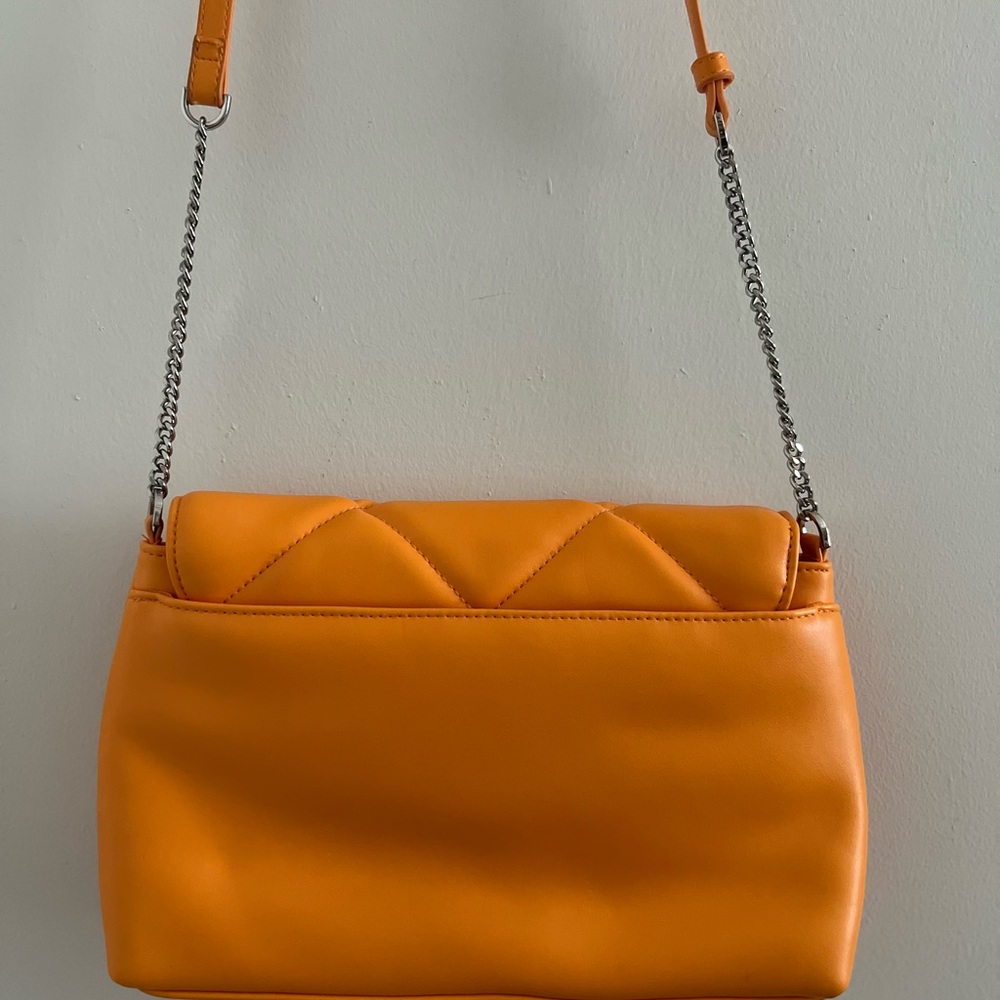 Orange Quilted Chain Shoulder Cross Body Adjustable Fall Bag Purse - Picture 3 of 5